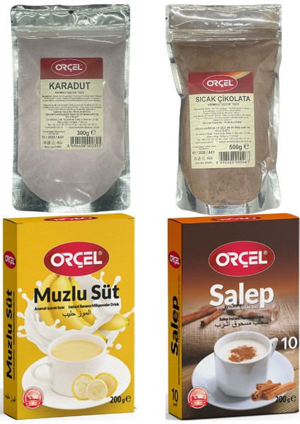 Sıcak Çikolata 500 gr + Karadut 300 gr + Salep 200 gr + Muzlu Süt 200 gr