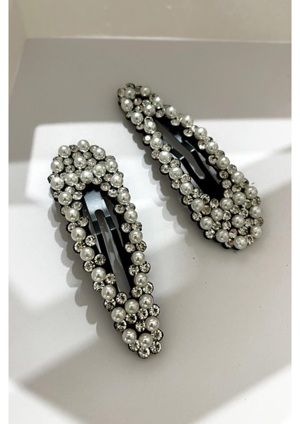 Kristal Taşlı ve Incili Siyah Çıt Çıt Toka 2'li Paket modelleri