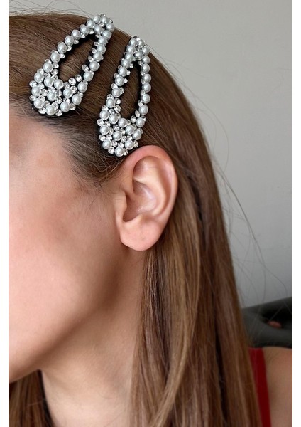 Kristal Taşlı ve Incili Siyah Çıt Çıt Toka 2'li Paket fırsatları