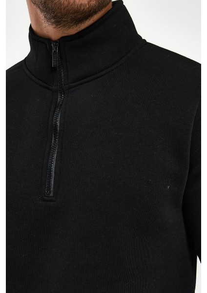 Yüksek Yaka Yarım Fermuarlı Basic Sweatshirt fırsatları
