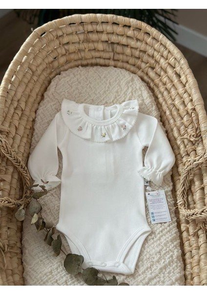 Fırfırlı Organik Yenidoğan Uzun Kollu Body Renkli Çiçek El Işi Işlemeli fırsatları