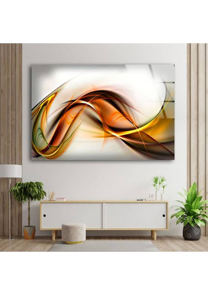 Turuncu Beyaz Soyut Cam Duvar Tablosu