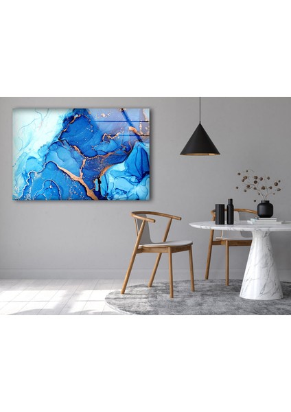 Mavi Mermer Desenli Temperli Cam Duvar Tablosu modelleri