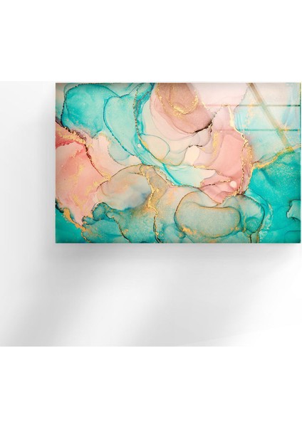Turkuaz Soyut Mermer Desenli Cam Duvar Tablosu fiyatları