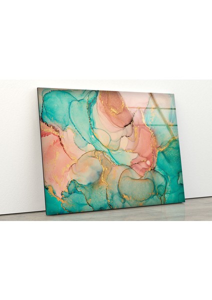 Turkuaz Soyut Mermer Desenli Cam Duvar Tablosu fırsatları