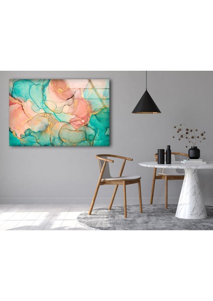 Turkuaz Soyut Mermer Desenli Cam Duvar Tablosu indirimleri