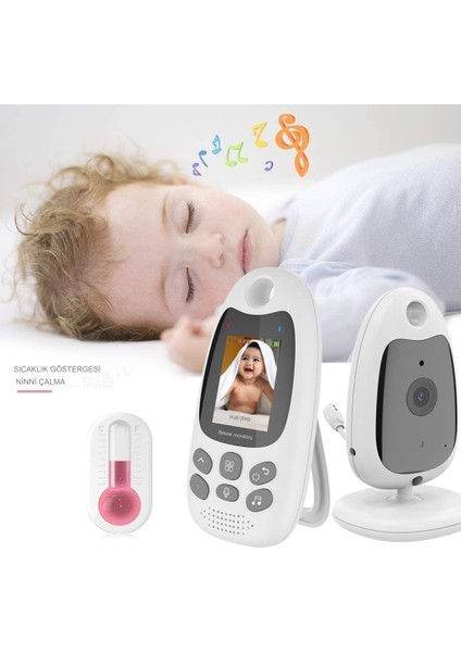2.0 Inç Ekranlı Bebek Monitörü, 2 Yönlü Konuşma LCD Ekran Video Bebek Monitörü, 8 Dahili Ninni, Sıcaklık Izleme, Kızılötesi Gece Görüşlü