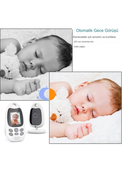 2.0 Inç Ekranlı Bebek Monitörü, 2 Yönlü Konuşma LCD Ekran Video Bebek Monitörü, 8 Dahili Ninni, Sıcaklık Izleme, Kızılötesi Gece Görüşlü