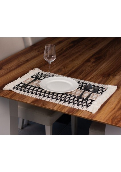 6'lı Örme Supla Pamuklu Dantel Püsküllü Amerikan Servis 35X45 cm Masa Örtüsü Supla 6 Adet
