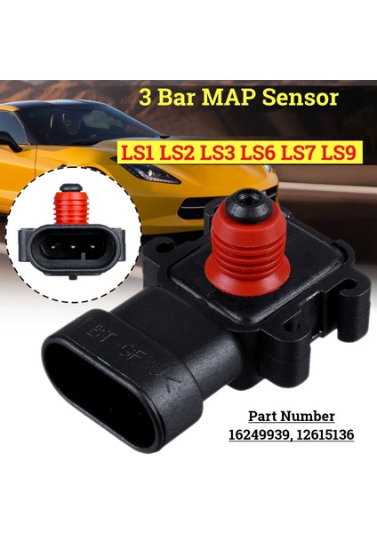 3 Bar Hava Emme Basıncı Map Sensörü Chevrolet Silverado Suburban Cadillac/gmc Ls1 Ls3 Ls6 Ls7 Ls9 Lq4 Ly6 12615136 (Yurt Dışından)