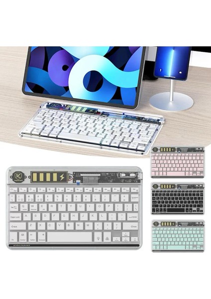 Tüm Cihazlara Uyumlu Akıllı Taşınabilir Şarj Edilebilir Şeffaf Işıklı Aydınlatmalı Kablosuz Bluetooth Klavye+ Mouse