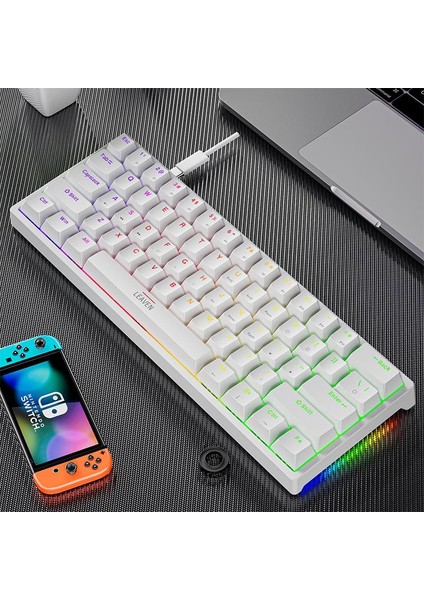 Leaven K620 Blue Switch Mekanik Gaming Oyun Klavyesi Rgb 61 Key Mavi Tuş Type-C Klavye Beyaz