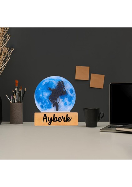 Işıklı Pleksi Dolunay Kişiselleştirilebilir Dekoratif Biblo Space Astronot Anahtar Askılığı