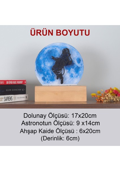 Işıklı Pleksi Dolunay Kişiselleştirilebilir Dekoratif Biblo Space Astronot Anahtar Askılığı