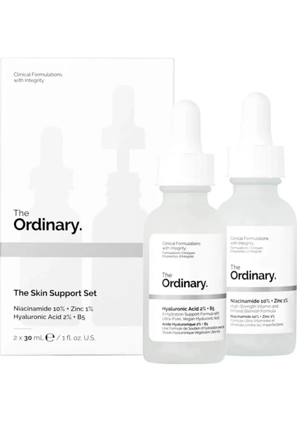 The Ordinary The Skin Support Set - Niacinamide 10% + Zinc 1% 30 ml & Hyaluronic Acid 2% +B5 30 ml