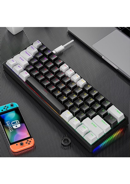 Leaven K620 Blue Switch Mekanik Gaming Oyun Klavyesi Rgb 61 Key Mavi Tuş Type-C Klavye Beyaz-Siyah