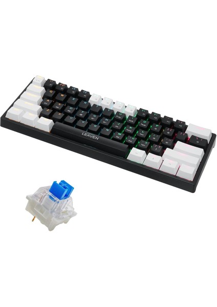 Leaven K620 Blue Switch Mekanik Gaming Oyun Klavyesi Rgb 61 Key Mavi Tuş Type-C Klavye Beyaz-Siyah