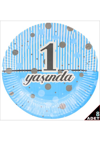 1 Yaşında Karton Tabak, 23CM x 8 Adet - Mavi fiyatları