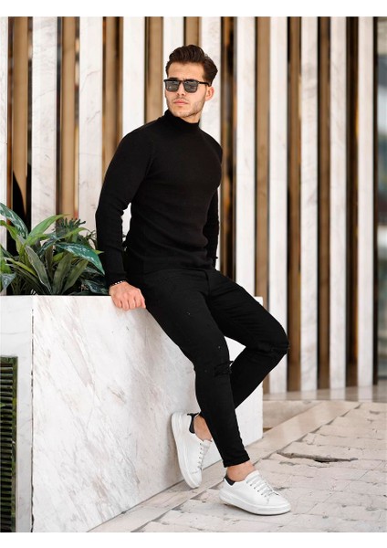 Siyah Erkek Slim Fit Yarım Balıkçı Fitilli Triko KAZAK-TRZ19158R01S modelleri