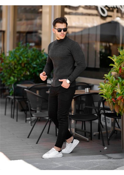 Füme Erkek Slim Fit Yarım Balıkçı Fitilli Triko KAZAK-TRZ19158R02S modelleri