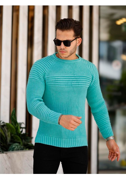 Turkuaz Erkek Nevrüllü Bisiklet Yaka Triko KAZAK-TRZCM28888R263S