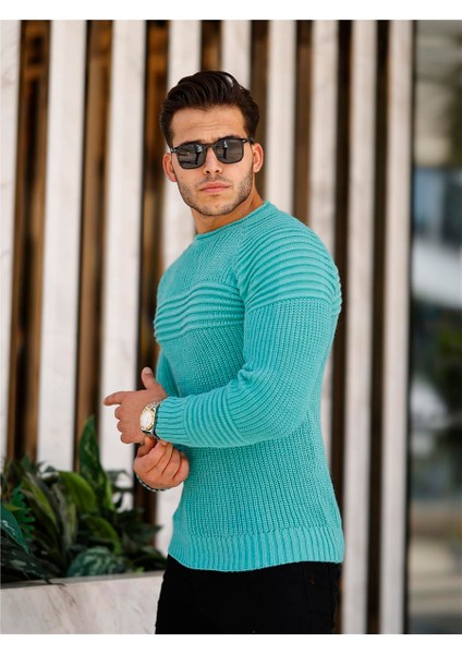Turkuaz Erkek Nevrüllü Bisiklet Yaka Triko KAZAK-TRZCM28888R263S fiyatları