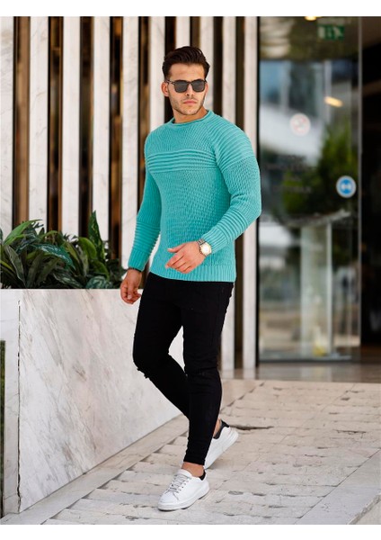 Turkuaz Erkek Nevrüllü Bisiklet Yaka Triko KAZAK-TRZCM28888R263S modelleri