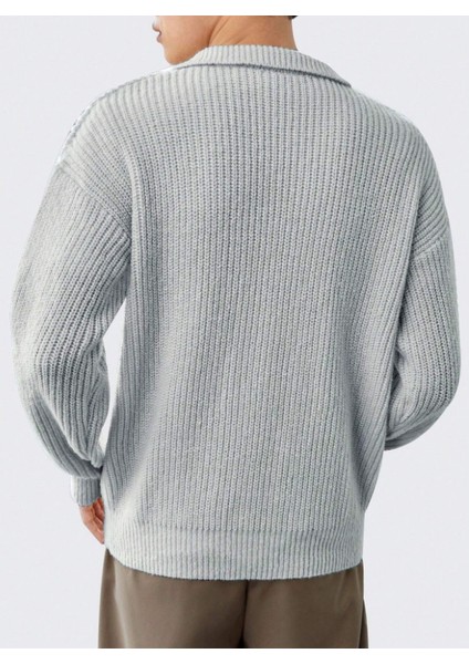 Gri Erkek Oversize Fermuarlı Balıkçı Triko Kazak fırsatları