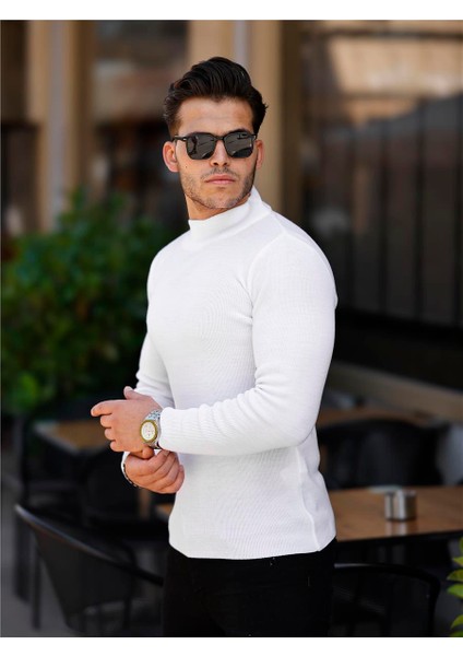 Beyaz Erkek Slim Fit Yarım Balıkçı Fitilli Triko KAZAK-TRZ19158R03S fiyatları