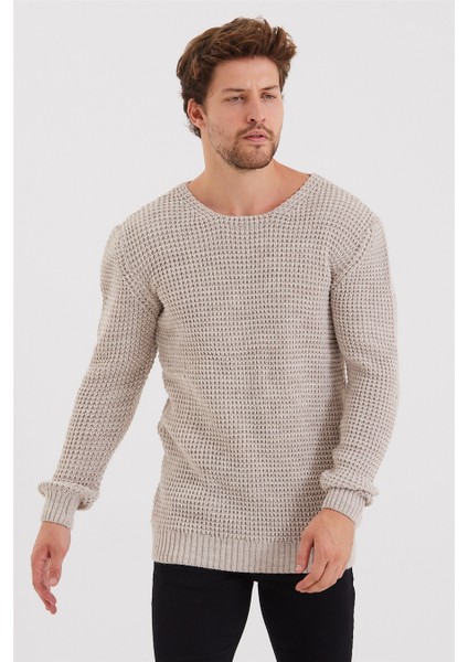 Erkek Bej Kalın Petek Örgü Triko KAZAK-TARZCM7804R300S