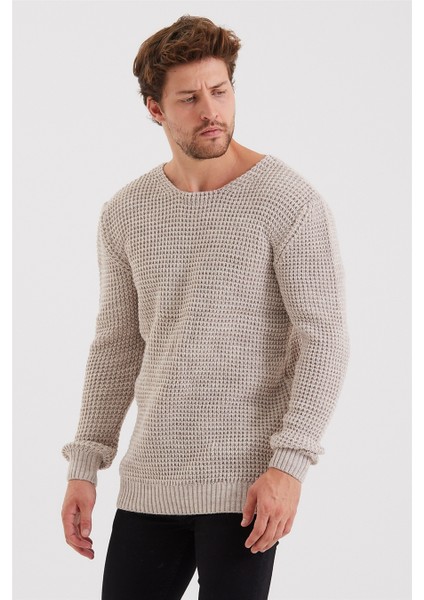 Erkek Bej Kalın Petek Örgü Triko KAZAK-TARZCM7804R300S fırsatları