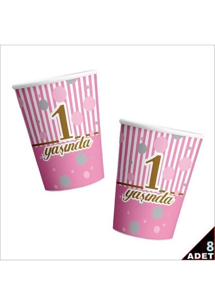 1 Yaşında Karton Bardak, 8 Adet - Pembe fiyatları