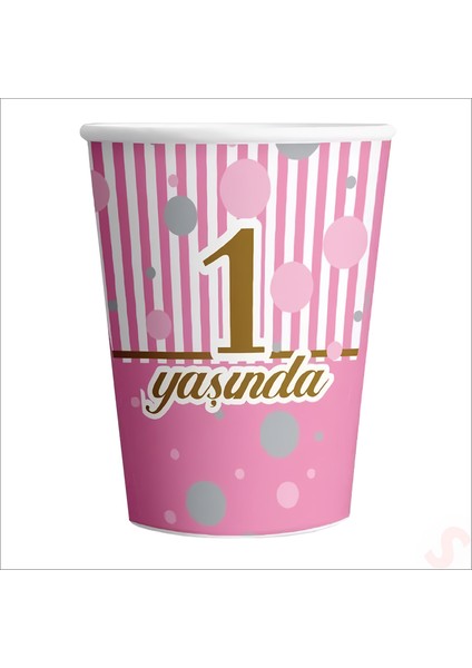 1 Yaşında Karton Bardak, 8 Adet - Pembe modelleri