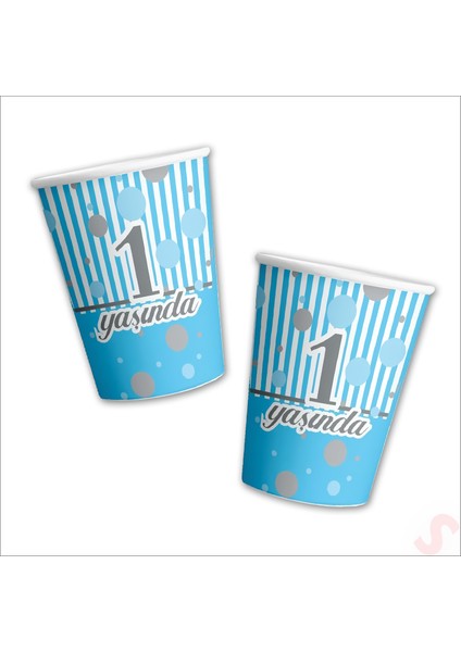 1 Yaşında Karton Bardak, 8 Adet - Mavi