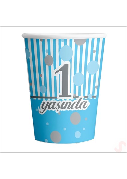 1 Yaşında Karton Bardak, 8 Adet - Mavi modelleri
