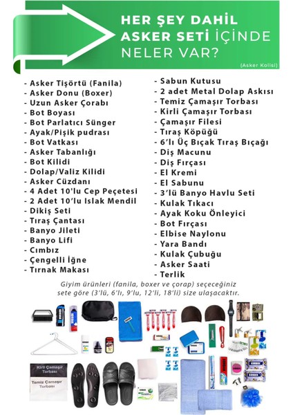 3'lü Her Şey Dahil Asker Malzemeleri Seti Bedelli Acemi fiyatları