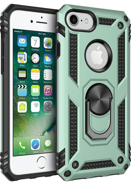 Iphone Se 2020 Kılıf Sofya Yüzüklü Silikon Kapak - Yeşil 300099