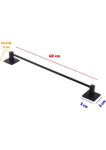Yapışkanlı Tuvalet Lavabo Banyo Mutfak Havlu Standı Askısı Paslanmaz Metal Siyah Bez Havluluk Uzun 40 cm fiyatları