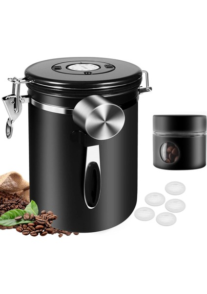 Kahve Kavanozları Hava Geçirmez 1.8l Kahve Çekirdeği Konteyneri Saklama Kavanozları Mini Kavanoz, Tarih Takip Cihazı, Kahve Çekirdeği Için Co2 Valfı, Şeker (Yurt Dışından)