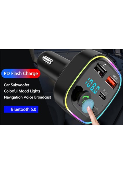 Bluetooth Fm Verici Bluetooth Araç Radyo Adaptörü Pd 20W, Tip-C ve Qc3.0, Tf Kartı/usb Anahtarını (Yurt Dışından)