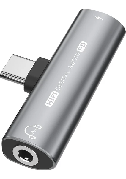 2ın1 USB Type-C - USB C/3.5mm Kulaklık Adaptörü Kulaklık Dac Ses Dönüştürücü 32BIT/384KHZ Dijital Dekoder PD27W Gri (Yurt Dışından)