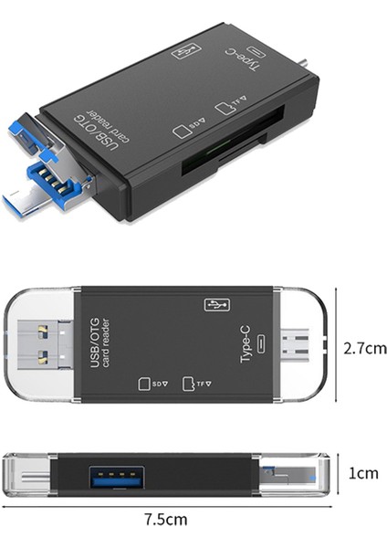 2x 6 In 1 USB 3.0 Otg Kart Okuyucu Güvenli Dijital/tf Kart Okuyucular Cep Telefonu Bilgisayarı Için Splitter Adaptörü-Siyah (Yurt Dışından)