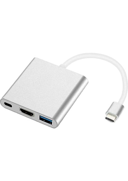 USB C - Adaptör, 3'ü 1 Arada Çok Bağlantı Noktalı USB Tip C - 4k, Usb3.0 ve USB C Güç Dağıtım Bağlantı Noktası Dönüştürücü Uyumlu (Yurt Dışından)