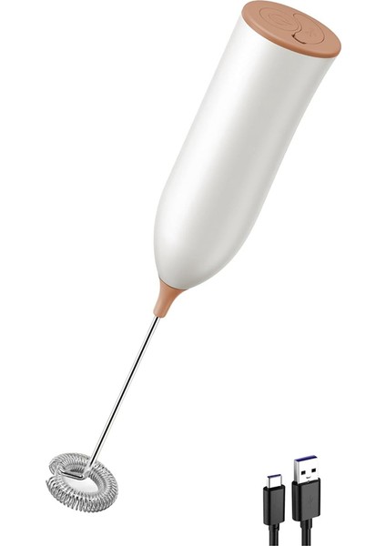 Süt Köpürtücü, USB Şarj Edilebilir Elektrikli Süt Köpürtücü Sopa Kahve Için Manuel Kullanışlı Süt Köpürtücü, Latte, Beyaz + Kahverengi (Yurt Dışından)