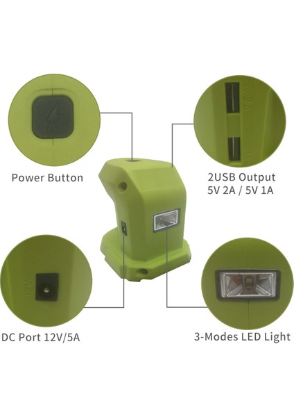 P743 18V 14,4V Için 2usb Bağlantı Noktalı Adaptör - Aydınlatma Fonksiyonlu Taşınabilir Güç Adaptörü (Yurt Dışından)