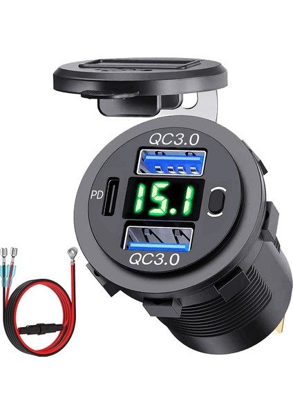 12V USB Çıkışı Voltmetre ve Güç Anahtarı ile Çift Hızlı Şarj, Araç Deniz Kamyonu Için Çok Işlevli USB Şarj Adaptörü (Yurt Dışından)