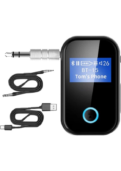 Ekranlı Bluetooth Adaptörü Araba Kablosuz 5.0 Bluetooth Alıcısı, 3,5 mm Ses Kablosu ile (Yurt Dışından)