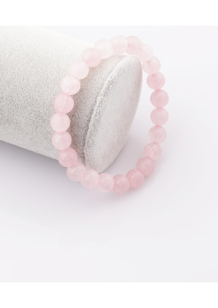 Madagaskar Pembe Kuvars Doğal Taş Bileklik 8 mm Küre Kesim