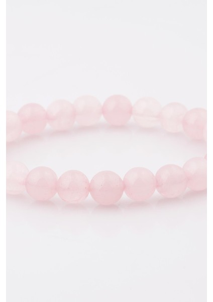 Madagaskar Pembe Kuvars Doğal Taş Bileklik 8 mm Küre Kesim