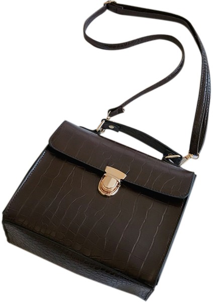 Moda Trendi Taş Desenli Toka Küçük Kare Omuz Çantası Çapraz Vahşi Bayanlar Çanta Cilt Kahve (Yurt Dışından)